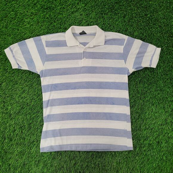 Vintage 80s MOD Stripes Polo Shirt Womens S/M 18x24 Blue White USA - Picture 1 of 13